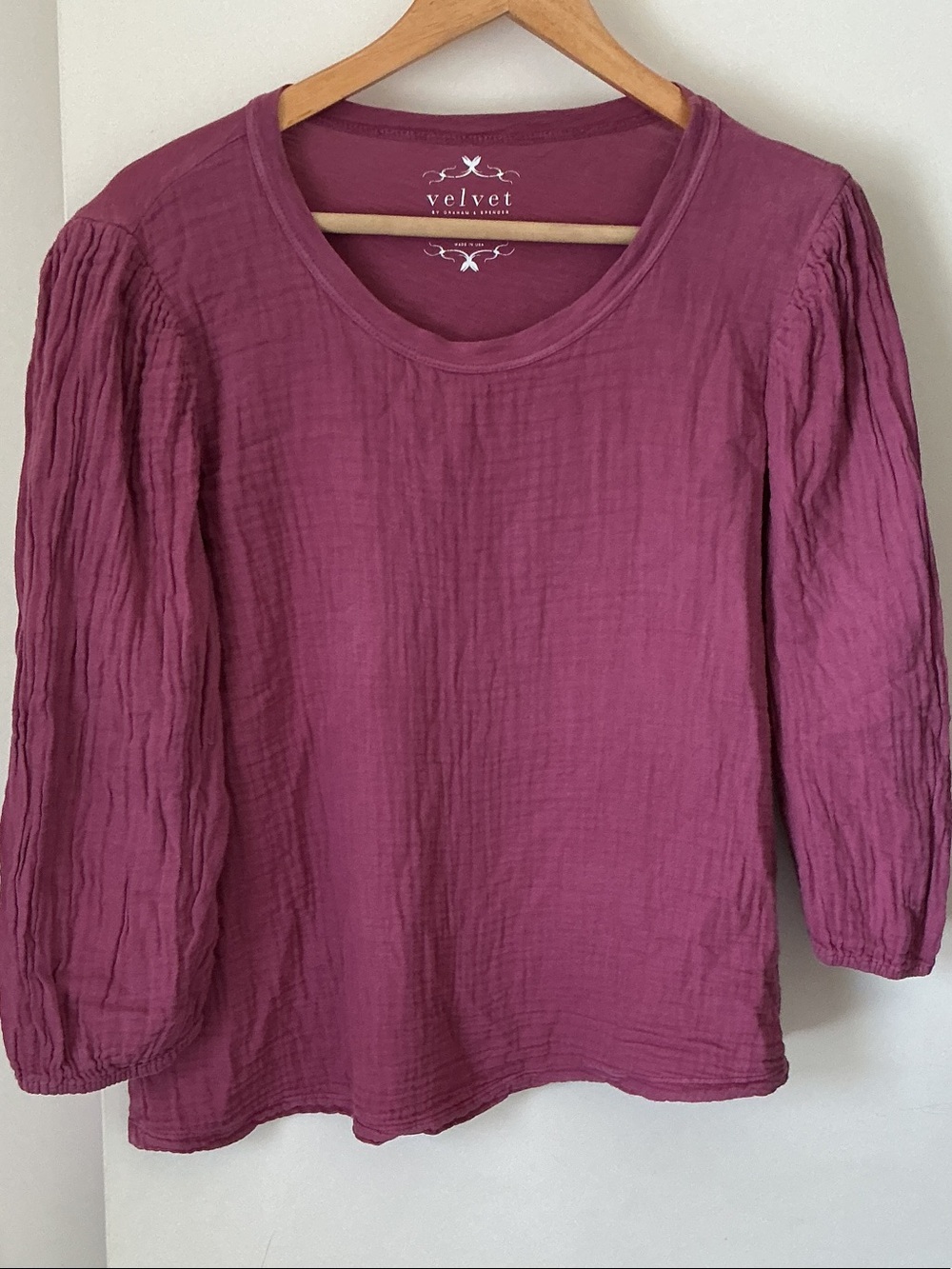 Velvet by Graham & Spencer Women's Plum Long Sleeve Textured Top
